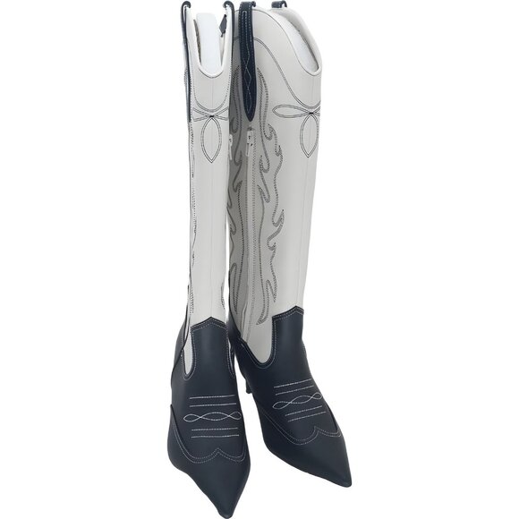I.N.C. Women's Black/Bone Mid-Heel Cowboy Boots Size 7.5M - Picture 1 of 6